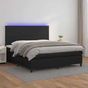 vidaXL Boxspring met matras en LED kunstleer zwart 160x200, Maison & Meubles, Verzenden