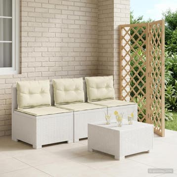 vidaXL 3-Zits Tu bank met Kussens Rattan Look PP Wit, Tuin en Terras, Verzenden, Nieuw