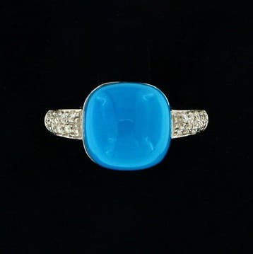 Bague - 18 carats Or blanc - 4.24ct. tw. Turquoise - Diamant, Nieuw