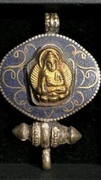 Zeer verfijnd Gau tibetano - Zilver, Lapis Lazuli - Tibet -