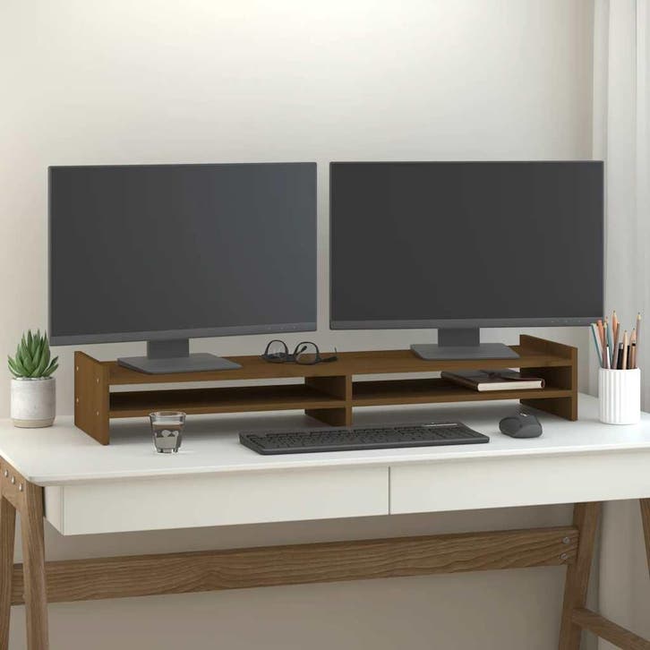 vidaXL Monitorstandaard 100x27x15 cm massief grenenhout, Computers en Software, Overige Computers en Software, Nieuw, Verzenden