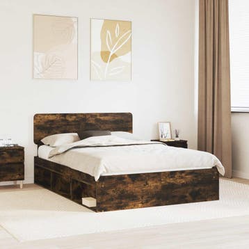 vidaXL Bedframe Rook Eiken 140 x 200 cm Massief grenenhout, Verzenden