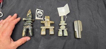 4 original stone Inuit sculptures with shield or signature