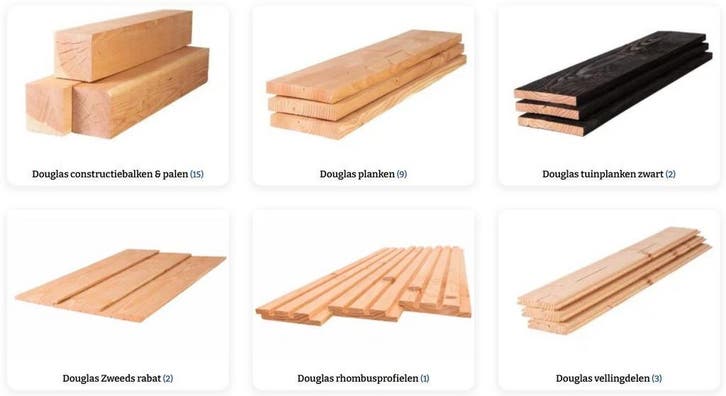 GROOT ASSORTIMENT DOUGLASHOUT | Tuinhout | Palen | Planken, Tuin en Terras, Palen, Balken en Planken, Nieuw, Ophalen of Verzenden