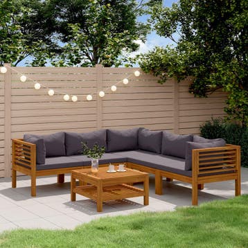 vidaXL 6-delige Loungeset met kussens massief acaciahout, Verzenden, Nieuw, Loungeset