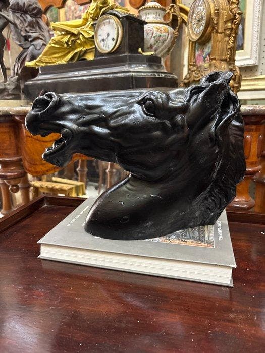 sculptuur, Testa di cavallo - 26 cm - Gips, Antiquités & Art, Curiosités & Brocante