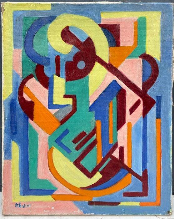 Germaine CHOLLET (1908-2004) - Composition cubiste - Eleve, Antiek en Kunst, Kunst | Schilderijen | Klassiek