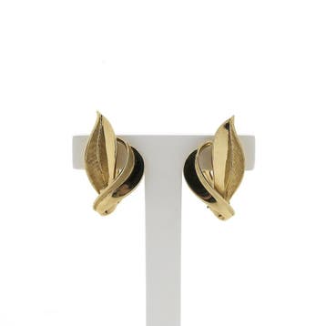 Vintage gouden oorclips; Bladeren (Oorbellen), Ophalen of Verzenden, Gebruikt, Goud, Goud