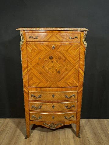 Secrétaire - Bois, Marbre, Bronze, Fer, Laiton - Secrétaire
