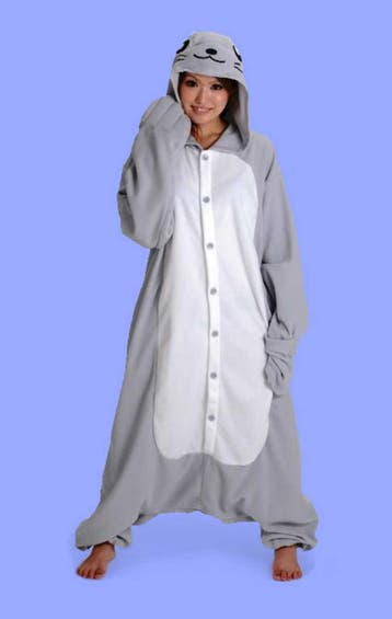 KIMU® Onesie Zeehond Pakje 116-122 Zeehondpak Kostuum Grijs, Ophalen of Verzenden, Nieuw