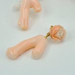 Zilver - Oorbellen - Roze koraal, Antiek en Kunst