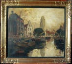 Gustave Flasschoen (1868-1940) - Canal dans une Ville du, Antiquités & Art, Art | Peinture | Classique