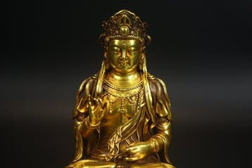 This is a gilt bronze Amitayus Buddha statue - Bronze -, Antiquités & Art