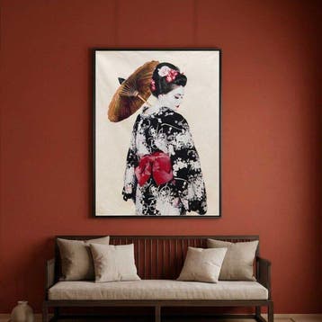 AA164 - Gobelin wandtapijt “Geisha met parasol” - Wandtapijt