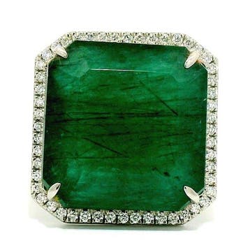 Ring Platina - 17.71ct. tw. Smaragd - Diamant - Smaragdring
