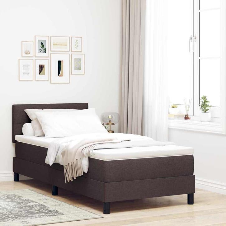 vidaXL Boxspring bed met matras met LED Donkerbruin 100 x, Huis en Inrichting, Slaapkamer | Bedden, Nieuw, Verzenden
