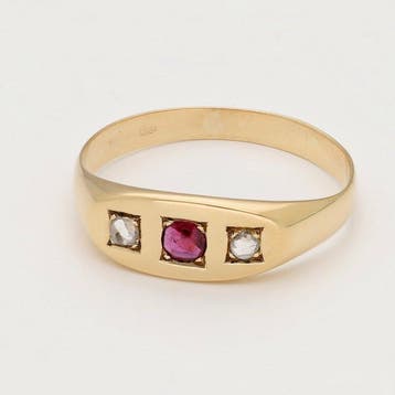 Bague - 14 carats Or jaune Rubis - Diamant