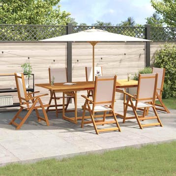 vidaXL 7-delige Tuinset massief acaciahout en textileen, Verzenden, Tuinset