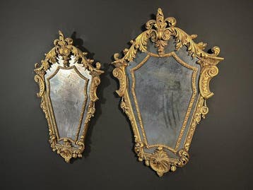 Wandspiegel (2) - Verguld hout - Venetiaanse spiegels, Antiek en Kunst