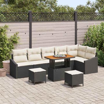 vidaXL Tuinbank Set 9 st 7-Aantal zitplaatsen Zwart Poly, Verzenden, Nieuw