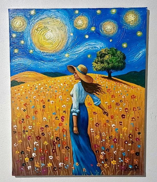 Luigi Costa (XX) - Il Sogno di una Notte Stellata in, Antiek en Kunst, Kunst | Schilderijen | Modern