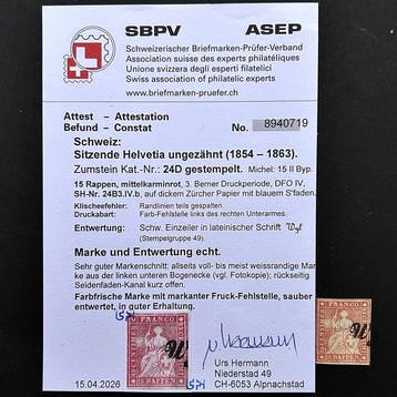 Zwitserland - Set van 2 niet-geperforeerde Helvetia Zittend