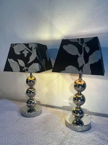 Tafellamp (2) - Boll Lamp - Chroom, Aluminium, Textiel