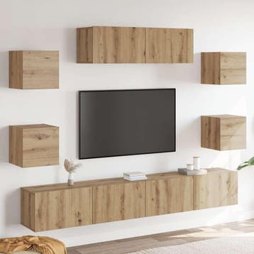 vidaXL 7-delig Tv-meubelset wandmontage bewerkt hout, Verzenden