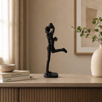 sculptuur, Abstract Kissing Couple Sculpture – Cast Iron