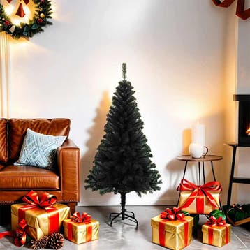 vidaXL Kunstkerstboom met standaard 120 cm PVC zwart, Verzenden, Nieuw