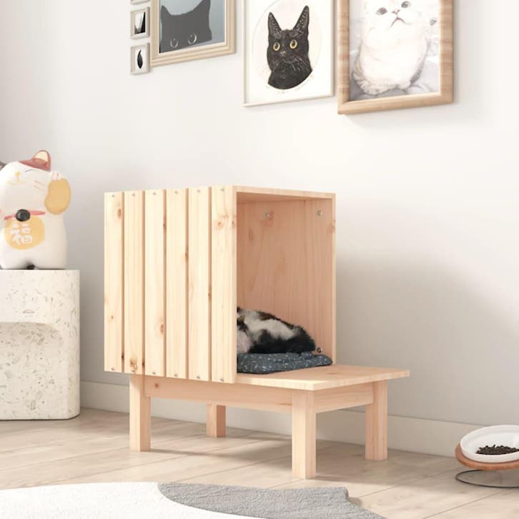 vidaXL Kattenhuis 60x36x60 cm massief grenenhout, Animaux & Accessoires, Accessoires pour chats, Envoi