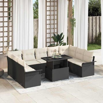 vidaXL Tuinbank Set 10 st Zwart Poly rattan, Verzenden