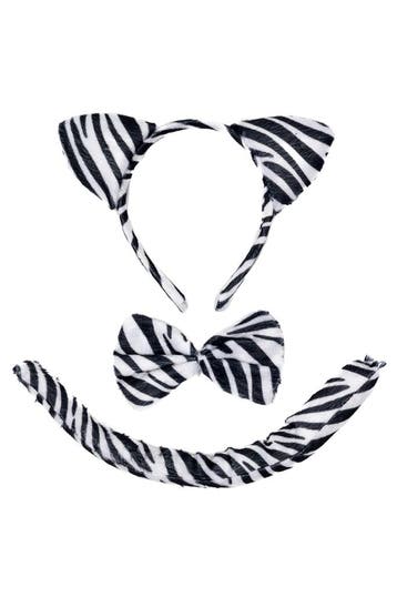 KIMU® Zebra Tijger Haarband Oren Strik Staart Diadeem Set Zw, Ophalen of Verzenden, Nieuw