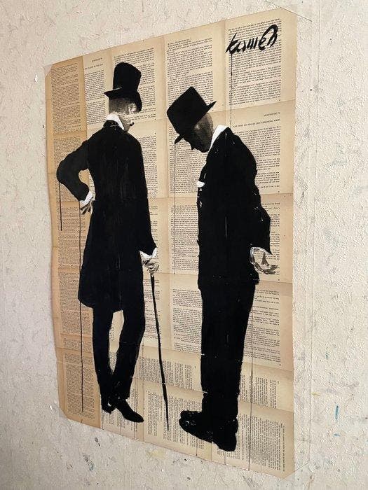 TOMEH - “Two Gentlemen” Original Ink & Acrylic Drawing on, Antiquités & Art, Art | Objets design