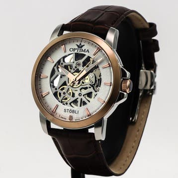 Optima - Stöbli Skeleton Swiss automatic - OSA483SK-SRL-1 -, Handtassen en Accessoires, Nieuw