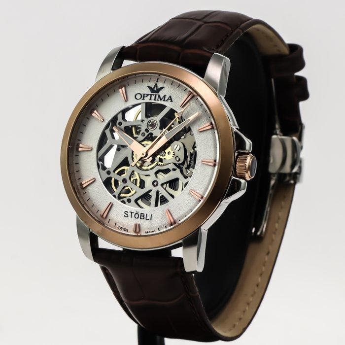 Optima - Stöbli Skeleton Swiss automatic - OSA483SK-SRL-1 -, Handtassen en Accessoires, Horloges | Heren