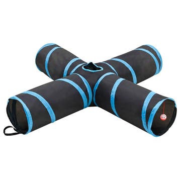 vidaXL Kattentunnel 4-voudig 132 cm polyester zwart en blauw, Verzenden