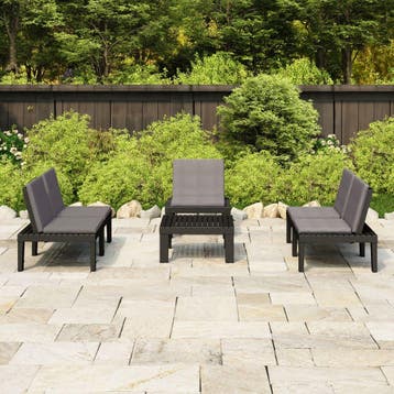 vidaXL 4-delige Loungeset met kussens kunststof grijs, Verzenden, Loungeset