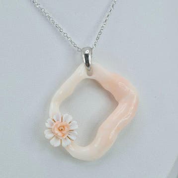 Koraal - Zilver - Ketting met hanger - Roze koraal