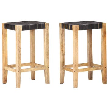 vidaXL Barkrukken 2 st echt leer 75 cm zwart, Verzenden