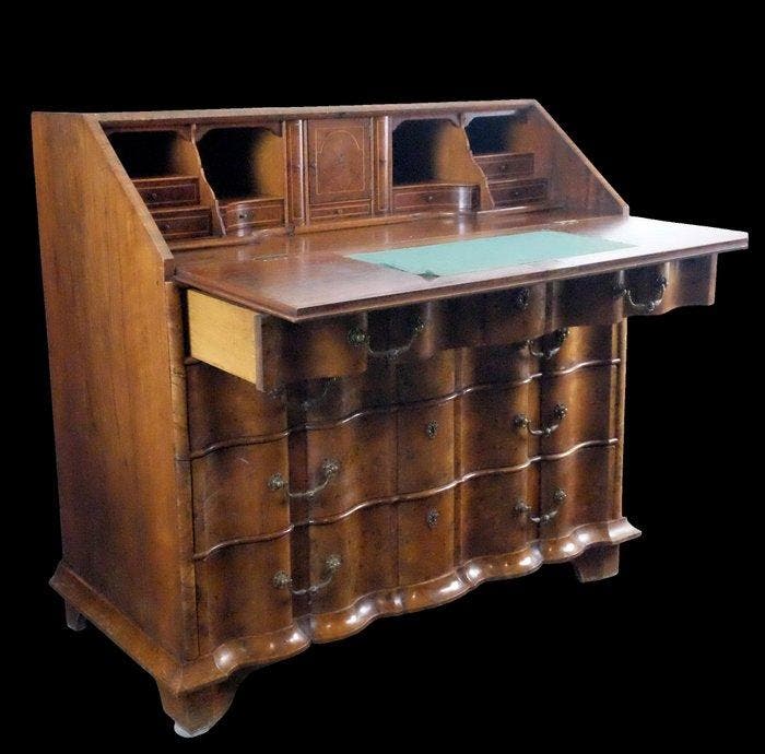 Secrétaire - Wortelnotenhout - Orgelgebogen bureau, Antiquités & Art, Antiquités | Autres Antiquités