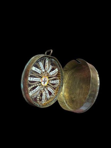 Reliekhouder - Brons, Glas, Textiel - 1800-1850 - Heilige