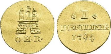 Goudabschlag vom Dreiling 1794 Hamburg-stadt, Verzenden