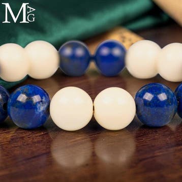 Elastisch armband met natuurlijke lapis lazuli en gepolijste
