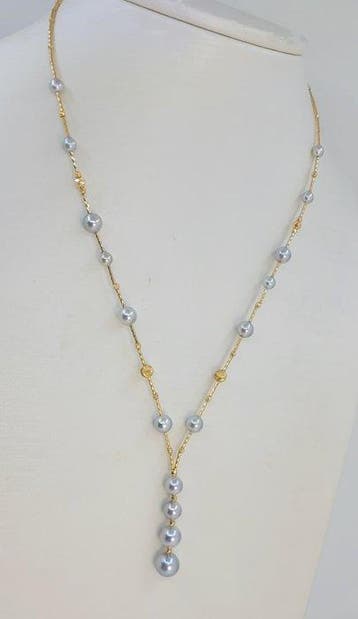 Halsketting - 18 karaat Geel goud - 4x8 mm Akoya parels, Nieuw