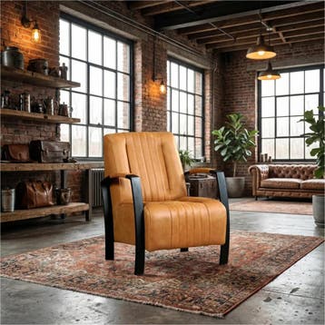 Leren fauteuil Glamour - Vintage Cognac (cognac), Ophalen of Verzenden