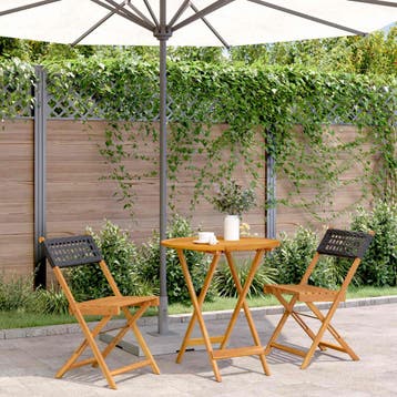 vidaXL 3-delige Bistroset poly rattan en massief hout zwart, Verzenden, Nieuw