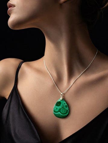 Bijoux en malachite naturelle - Collier en argent 925 -