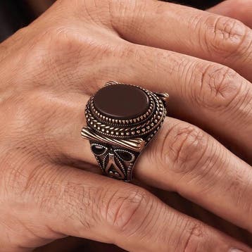 Zonder minimumprijs - Ring Zilver Carneool - Herenring, Nieuw
