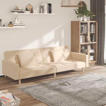vidaXL Slaapbank 2-zits met 2 kussens stof crèmekleurig, Verzenden, Nieuw